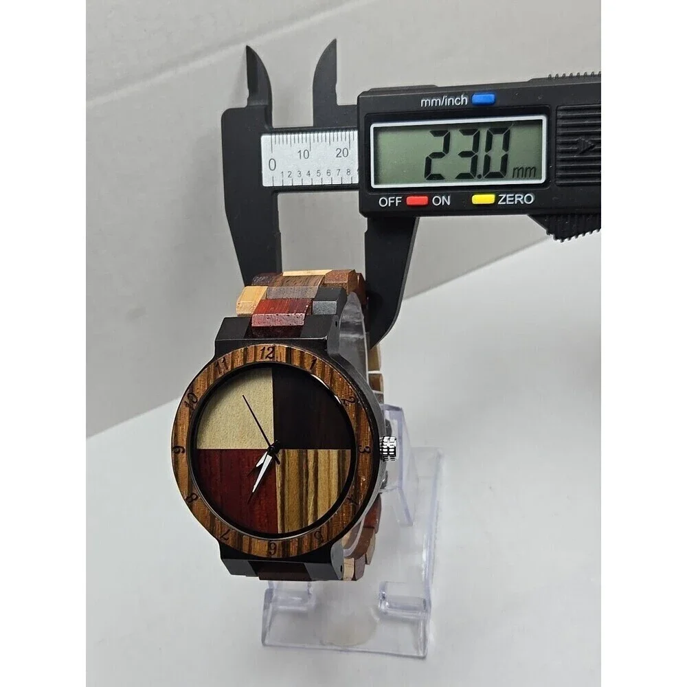 Unbranded Wooden Watch Color Block Dial Wood Band Quartz New Battery Lightweight
